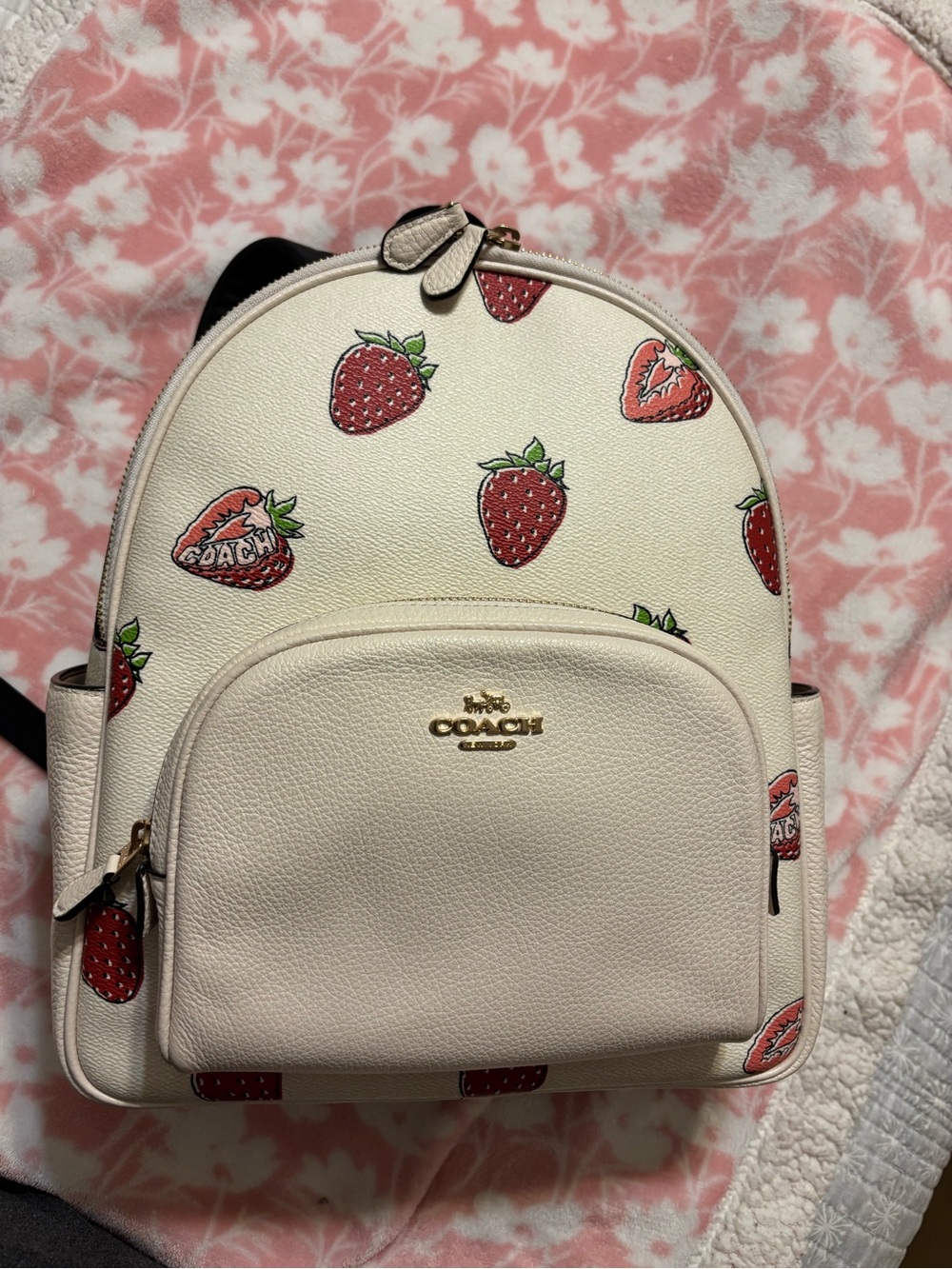 Coach Strawberry Print Mini Backpack - Cream and Red